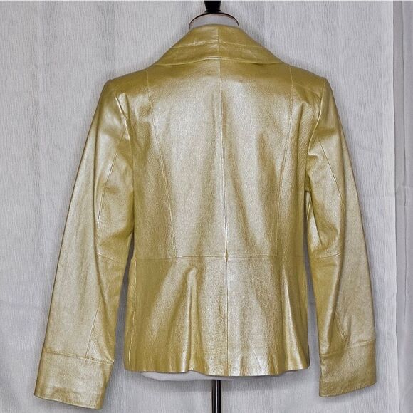 Terry Lewis Classic Luxuries Yellow Sparkle Leather Button Front Vintage Blazer - Picture 6 of 12